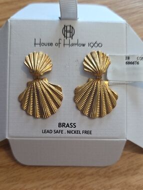 House of Harlow 1960 Gold Double Shell Drop Earrings